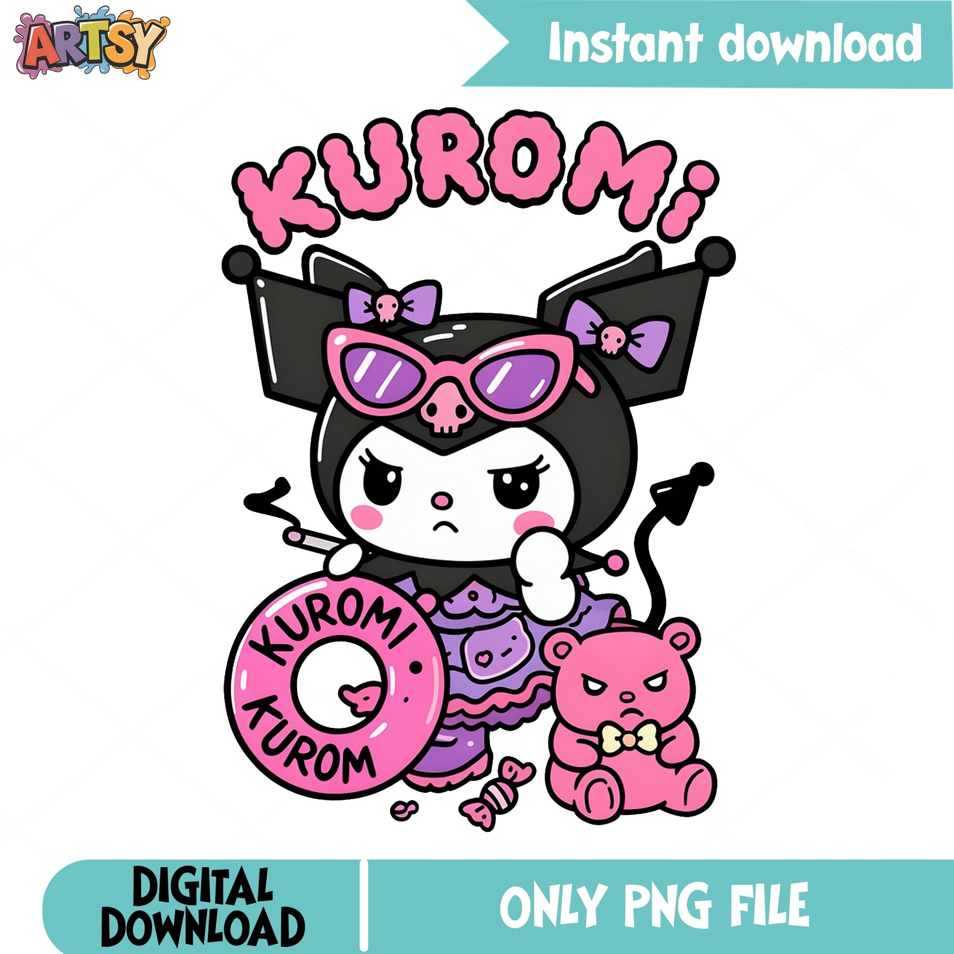 Kuromi Summer Beach PNG, Sanrio Kawaii PNG, Cute Kuromi PNG