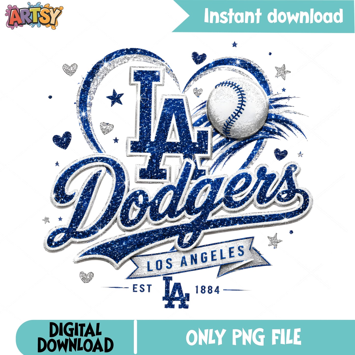 LA Dodgers Glitter PNG, Los Angeles Baseball PNG, MLB PNG
