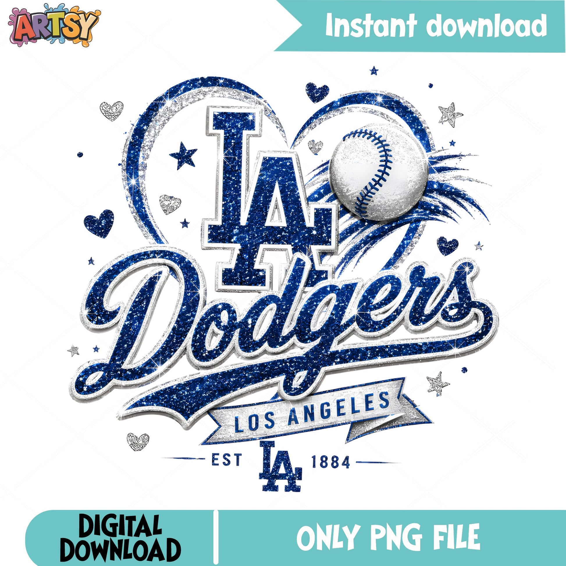 LA Dodgers Glitter PNG, Los Angeles Baseball PNG, MLB PNG