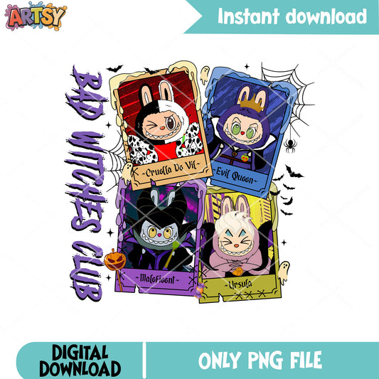 Labubu bad witches disney png, labubu halloween png, disney villain png