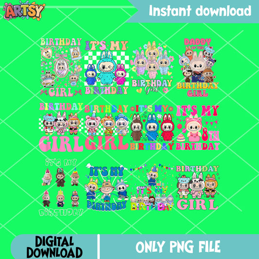Labubu birthday girl png bundle, labubu monster png, labubu near me​ png