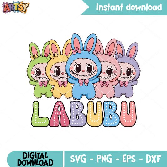 Labubu colorful dolls design svg, popmart labubu svg, labubu dolls svg