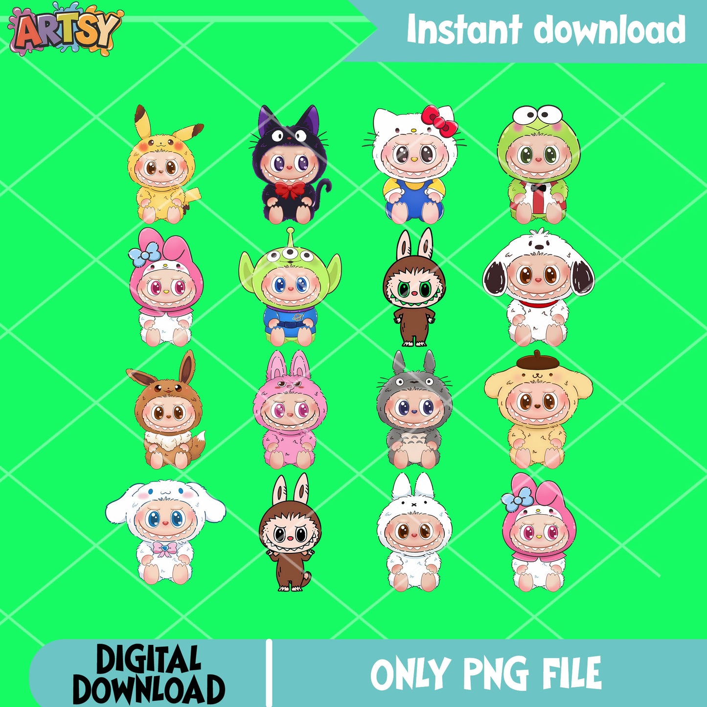 Labubu costume png bundle, pop mart labubu png, labubu have a seat​ png