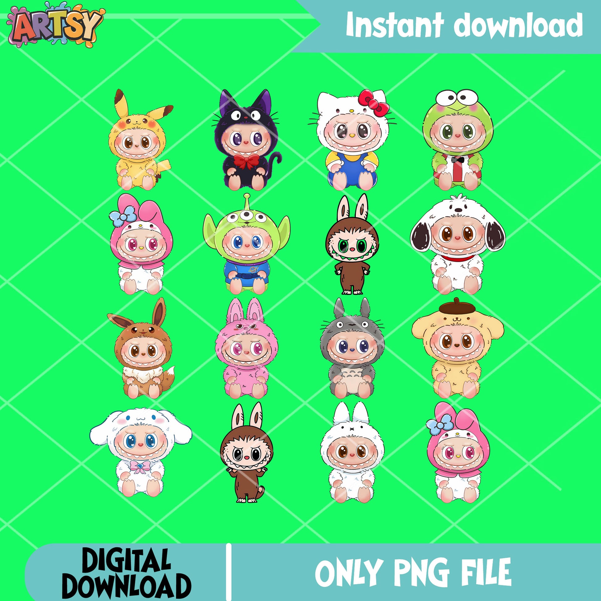 Labubu costume png bundle, pop mart labubu png, labubu have a seat​ png