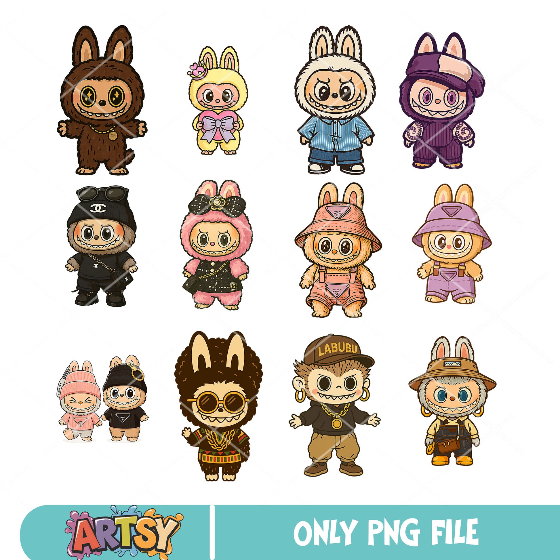 Labubu cute style png bundle, labubu popmart png, cute labubu png