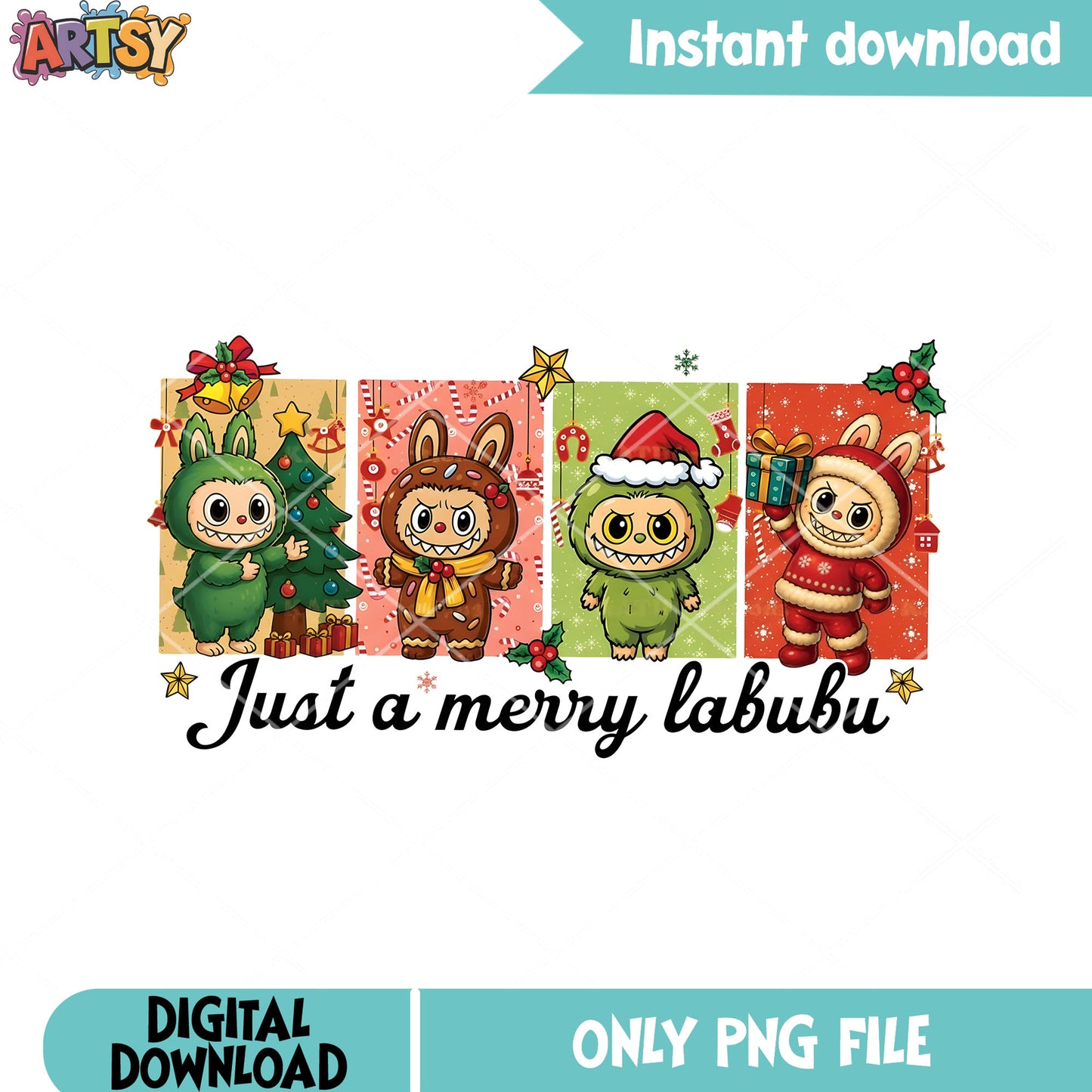 Labubu decor christmas vibe png, labubu png, christmas tree png