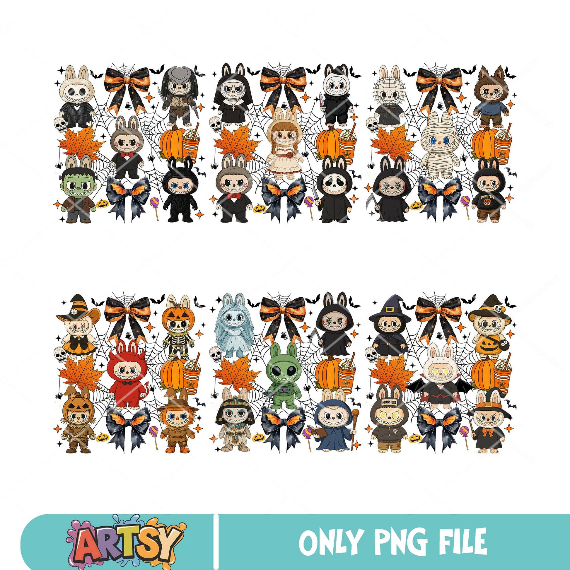 Labubu halloween bow png bundle, popmart halloween labubu​ png