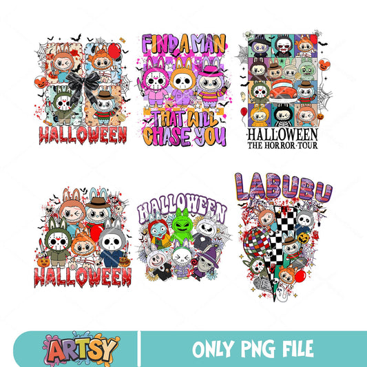 Labubu halloween cosplay png bundle, labubu halloween png, horror costume png