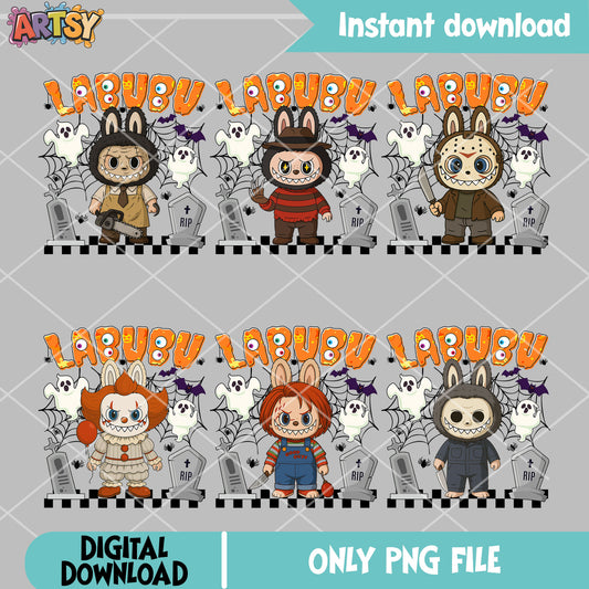 Labubu halloween horror file png, horror movies png, spooky labubu png