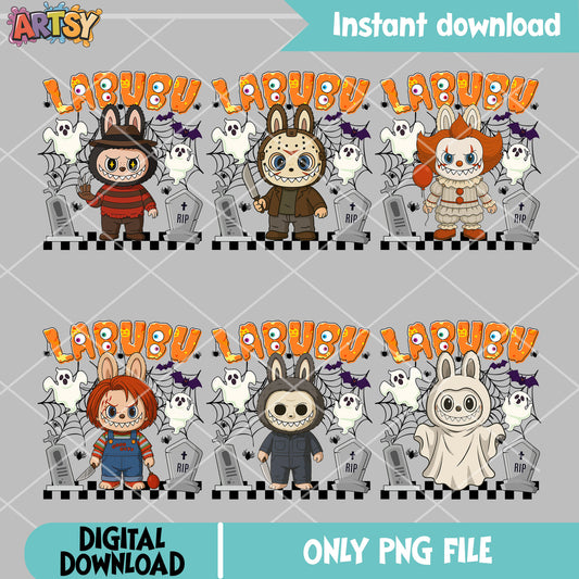 Labubu halloween horror png, horror movies png, spooky labubu png