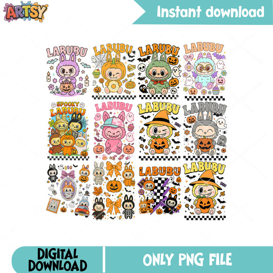 Labubu halloween vibes png bundle, labubu halloween​ png, labubu cute png