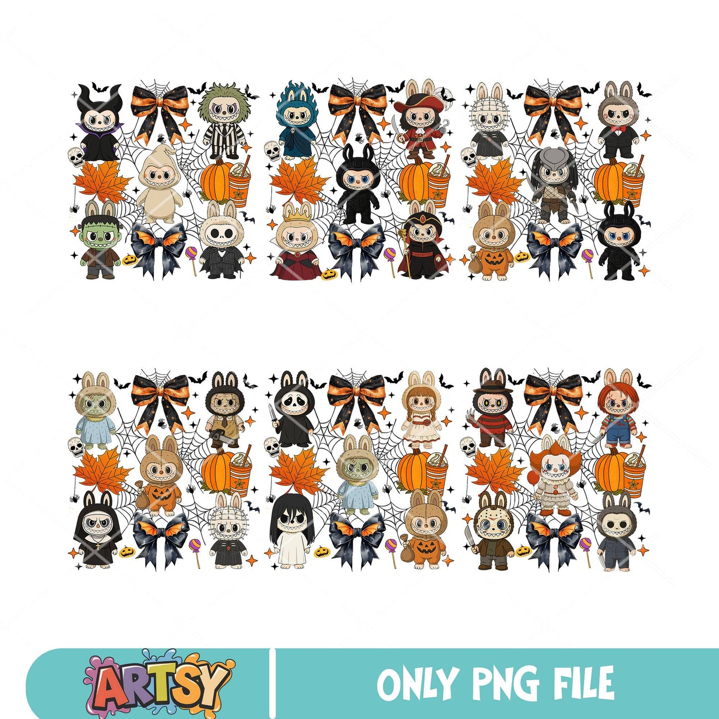 Labubu horror bow png bundle, popmart halloween labubu​ png