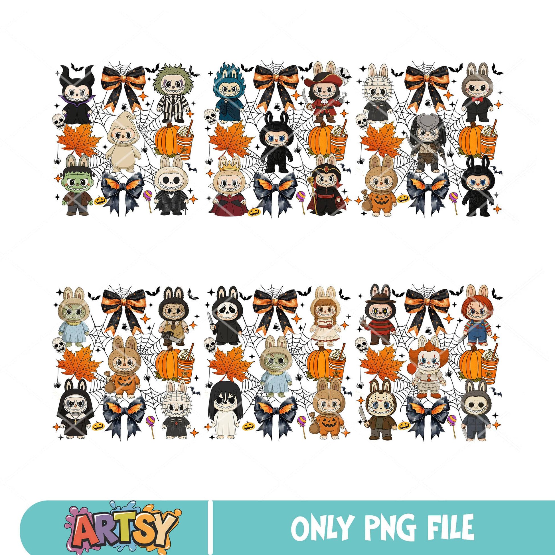 Labubu horror bow png bundle, popmart halloween labubu​ png