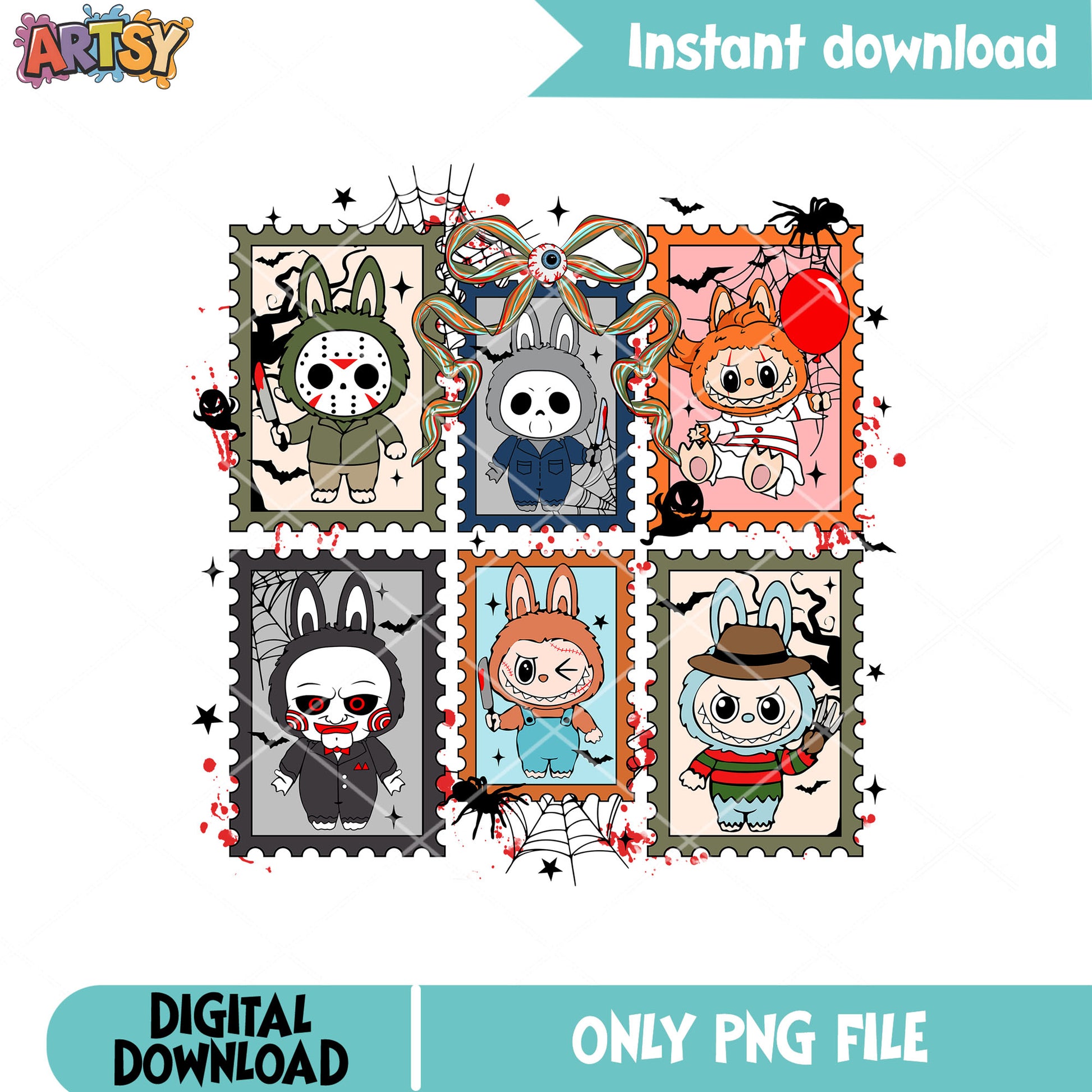 Labubu horror bow tie png, labubu pop mart png, horror movies png