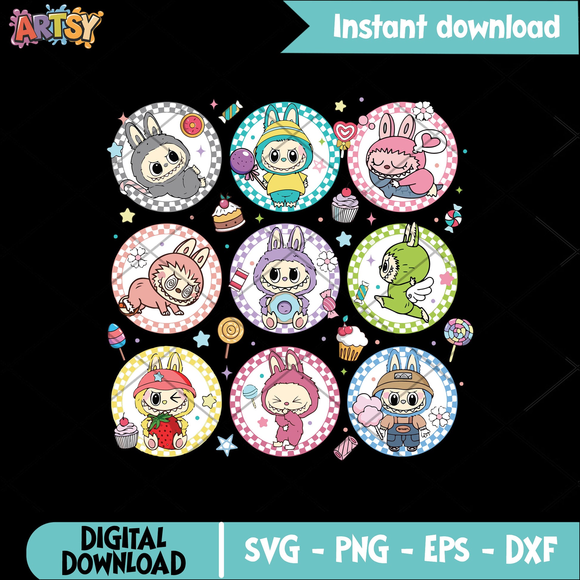 Labubu monster circle svg, labubu dolls svg, labubu near me​ svg