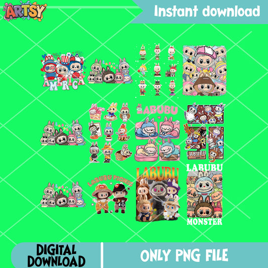 Labubu monster doll png bundle, pop mart labubu png, labubu near me png