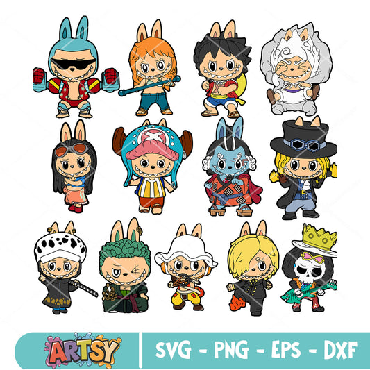 Labubu one piece svg bundle, labubu doll one piece​ svg, labubu clothers svg