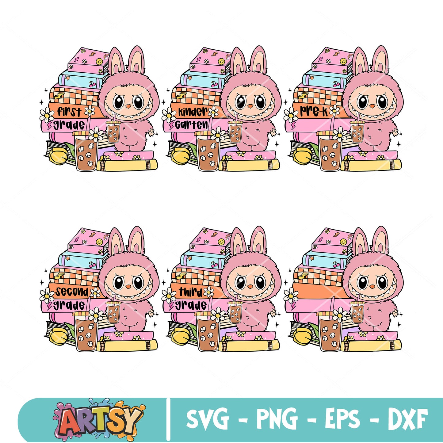 Labubu prepare for school svg bundle, labubu doll svg, grade school svg