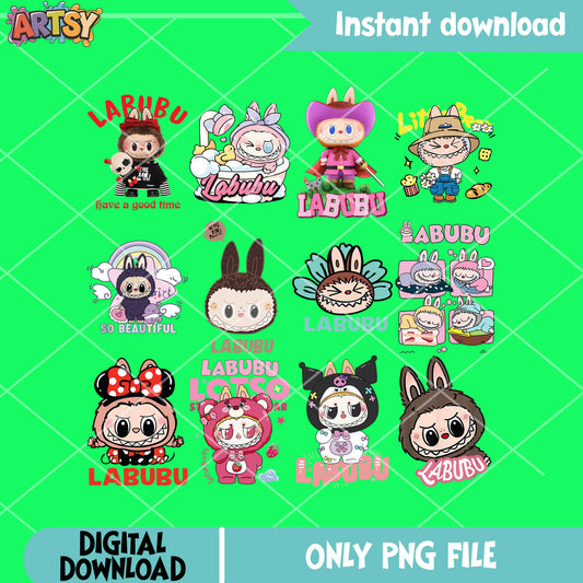 Labubu so beautiful png bundle, labubu macaron​ png, labubu popmart png