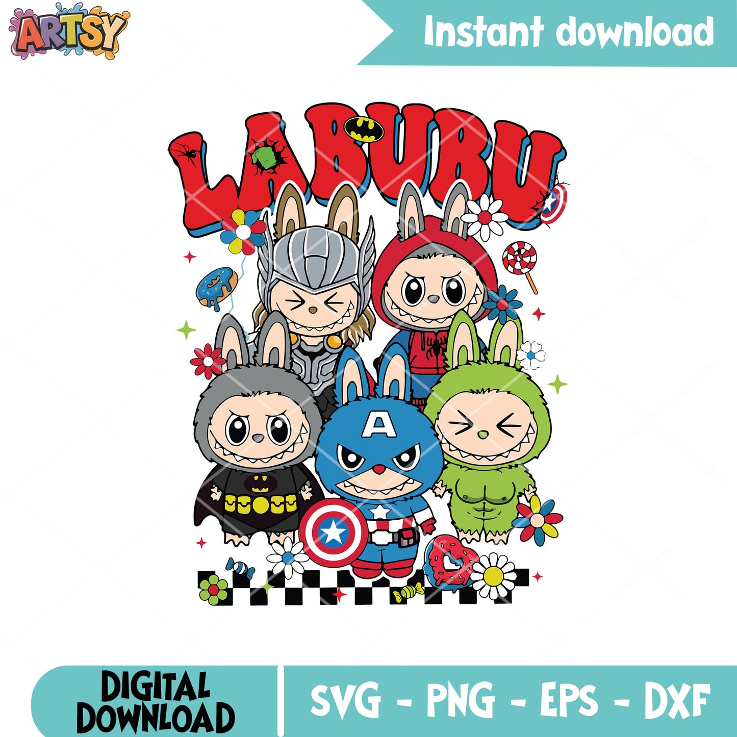 Labubu the avengers team svg, labubu clothers svg, avengers svg