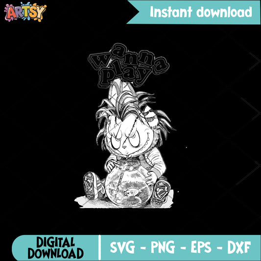 Labubu wanna play horror svg, halloween labubu costume svg