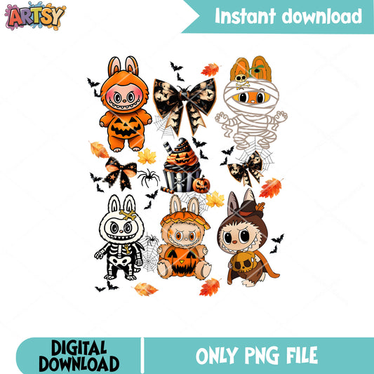 Labubu with pumpkin vibes png, pumpkin labubu​ png, halloween labubu​ png