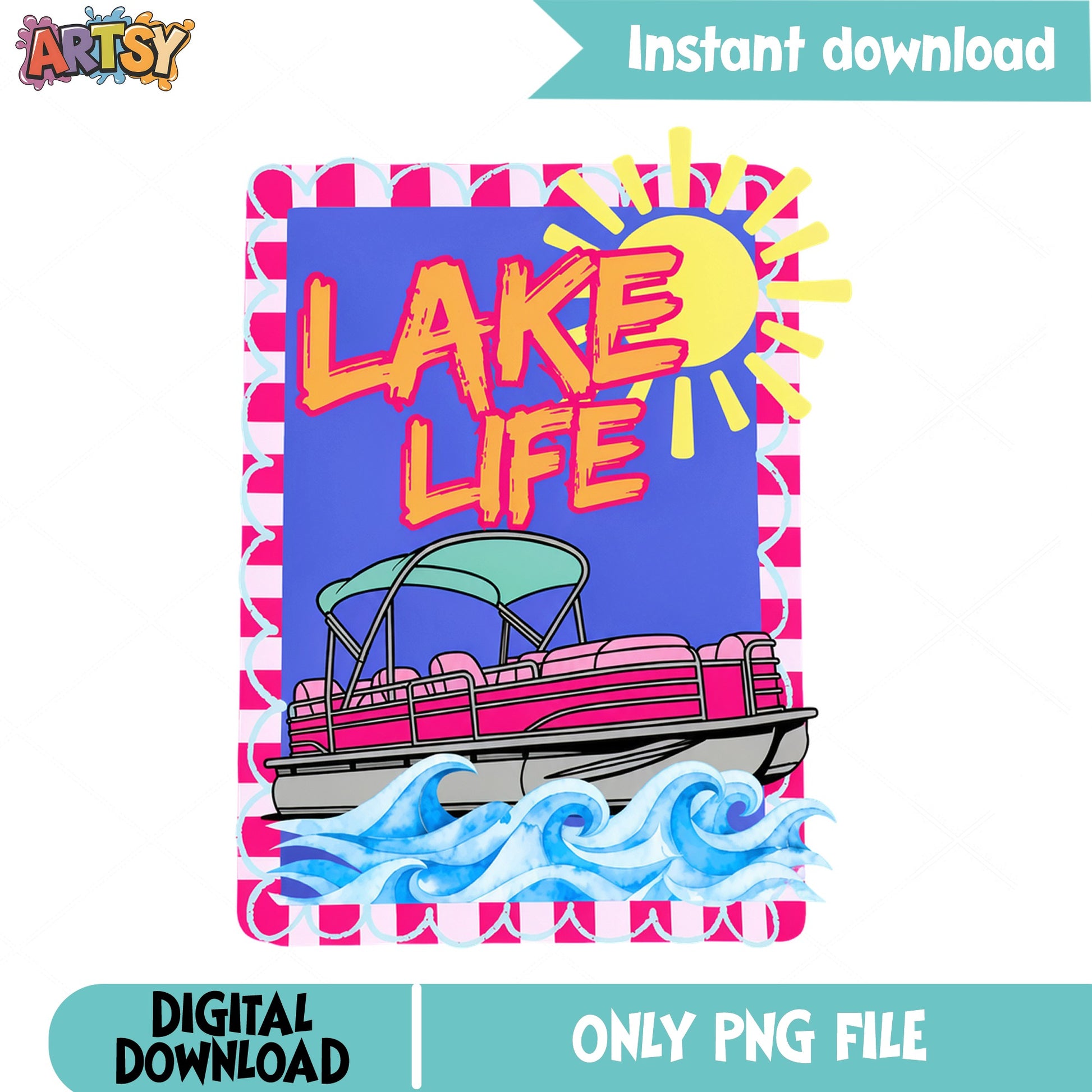 Lake Life Pontoon Boat PNG, Summer Lake Vibes PNG, Boating PNG