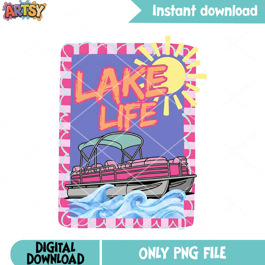 Lake life stamp png, collection stamp png, summer vibes png
