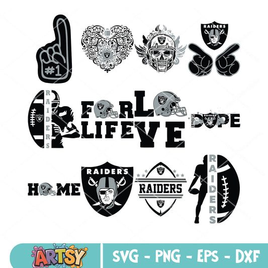 Las vegas raider for life bundle svg, skull skeleton svg, Nfl teams svg