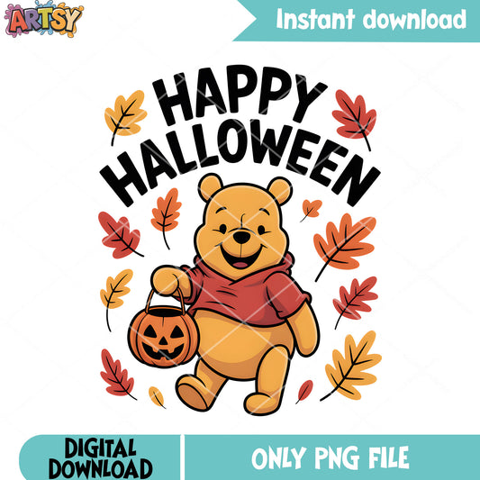 Leaf pooh bear pumpkin png, pooh bear png, disney halloween png