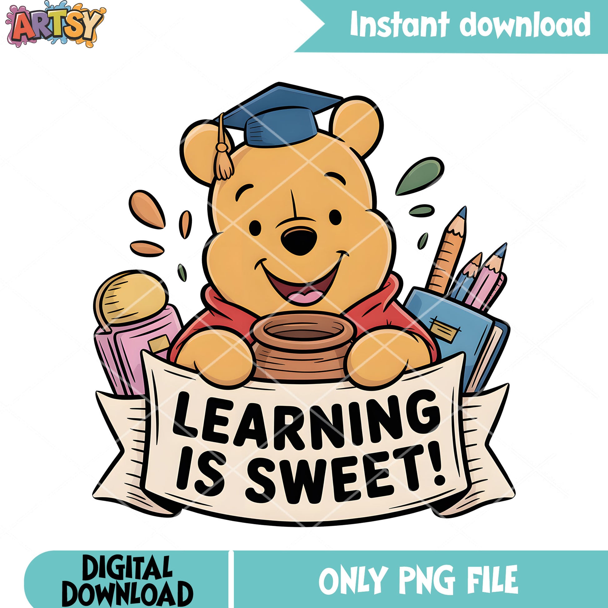 Learning is sweet pooh bear png, disney pooh png, winnie the pooh png