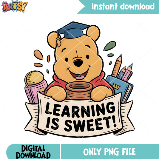 Learning is sweet pooh bear png, disney pooh png, winnie the pooh png