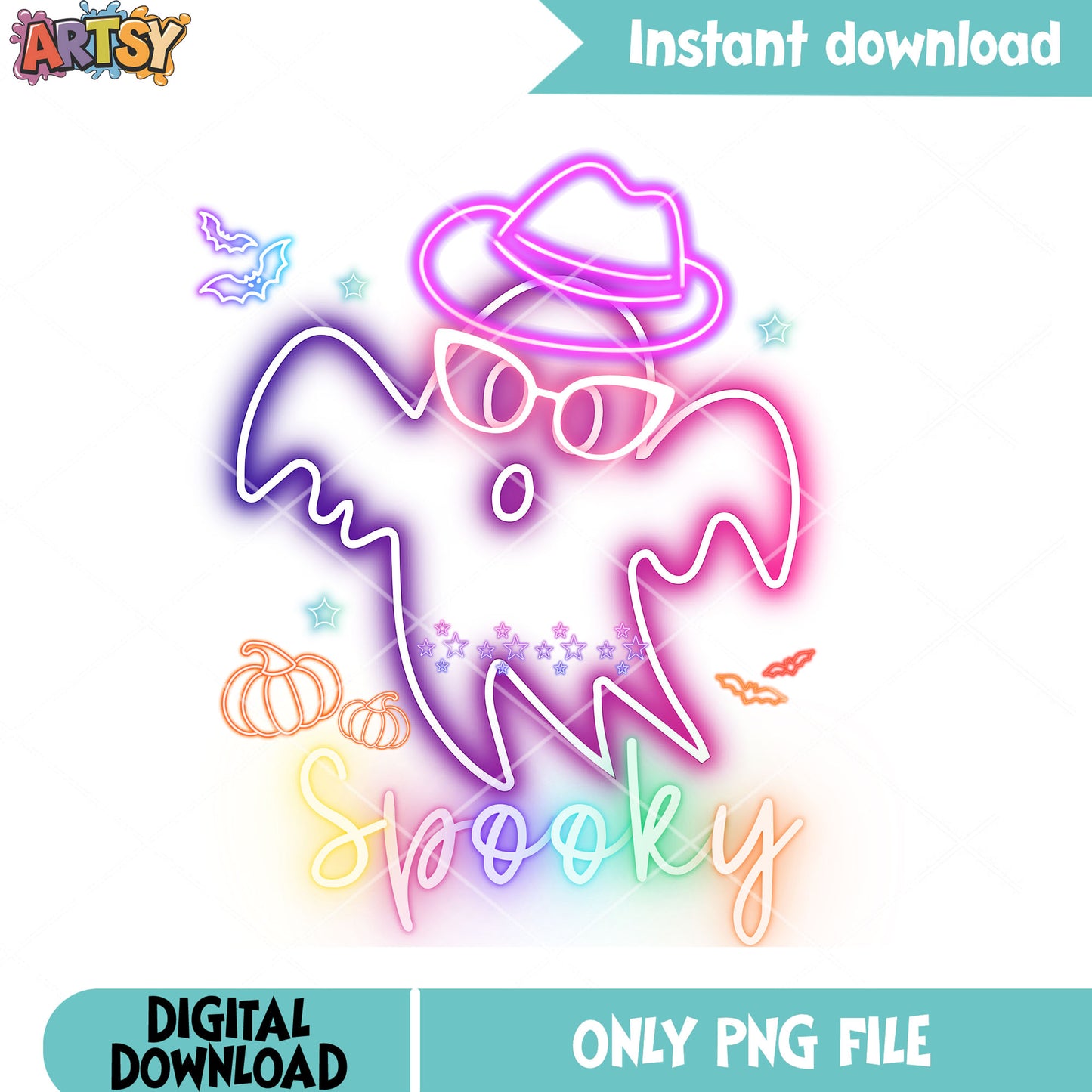 Led spooky ghost png, led pumpkin light png, scary halloween png