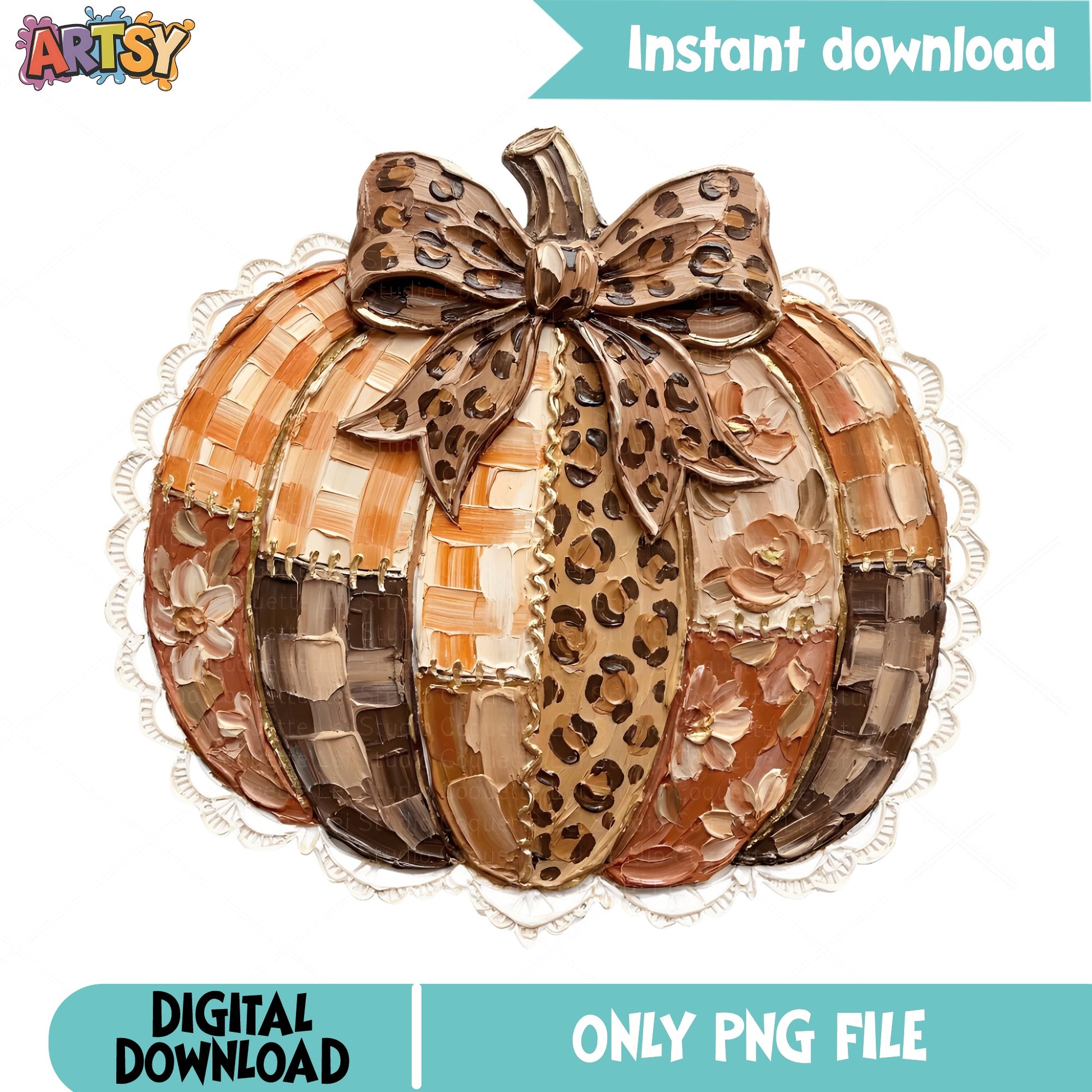 Leopard Print Pumpkin PNG, Fall Pumpkin Bow PNG, Autumn PNG