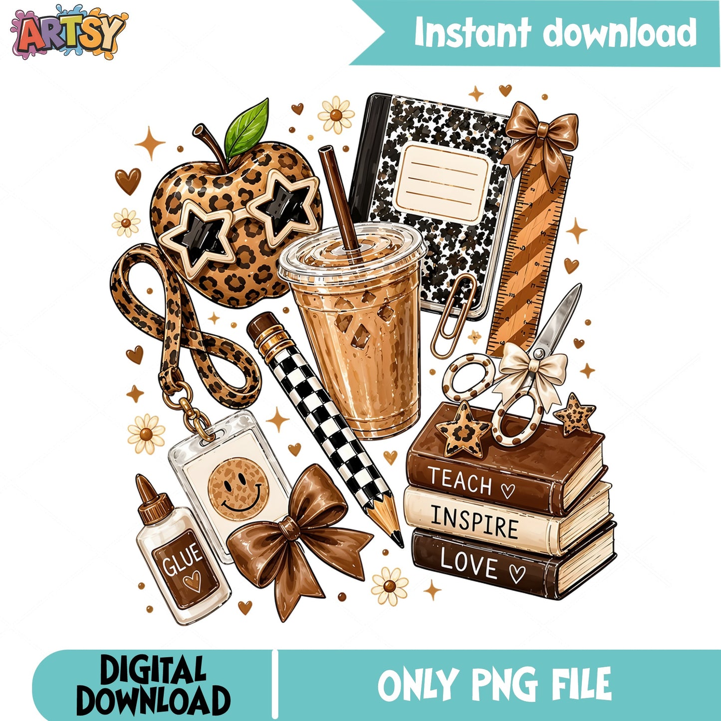 Leopard Teacher Life PNG, Teach Inspire Love PNG, Back To School PNG