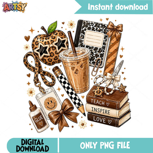 Leopard Teacher Life PNG, Teach Inspire Love PNG, Back To School PNG