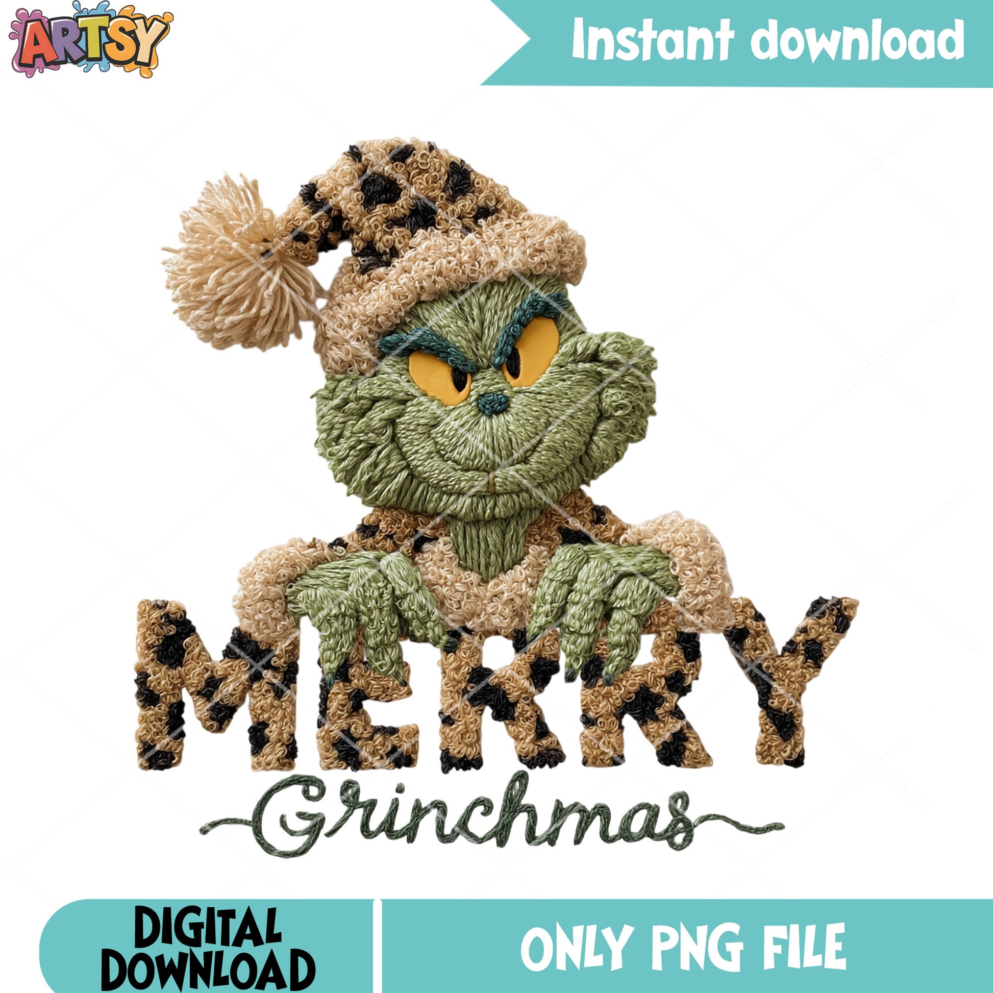Leopard grinchmas monster png, santa hat png, christmas png