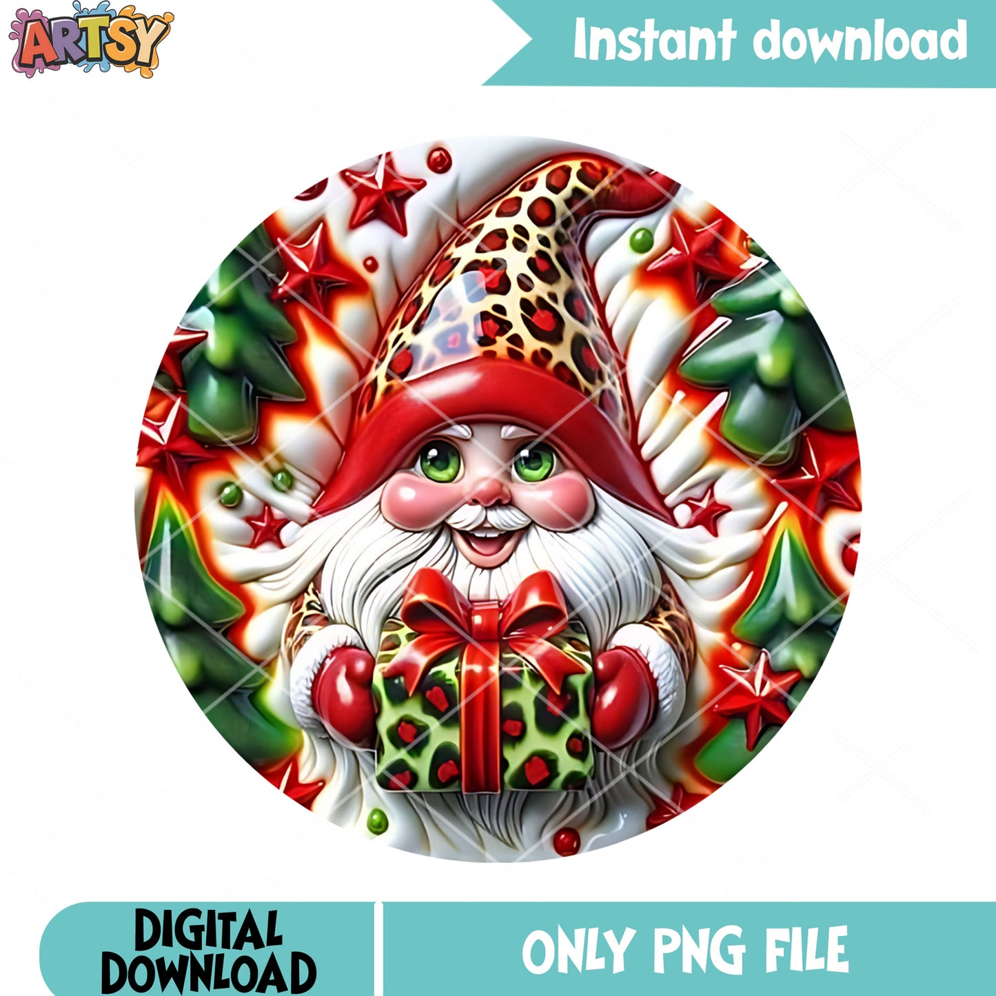 Leopard print christmas png, animal print png, glossy sticker png