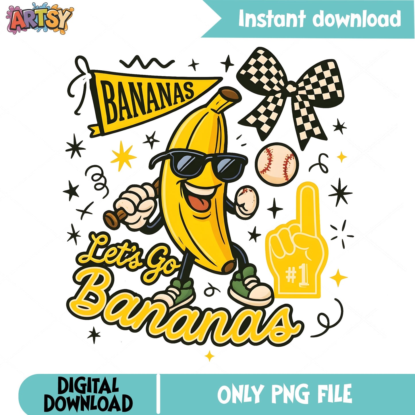 Lets Go Bananas Baseball PNG, Funny Banana PNG, Baseball PNG