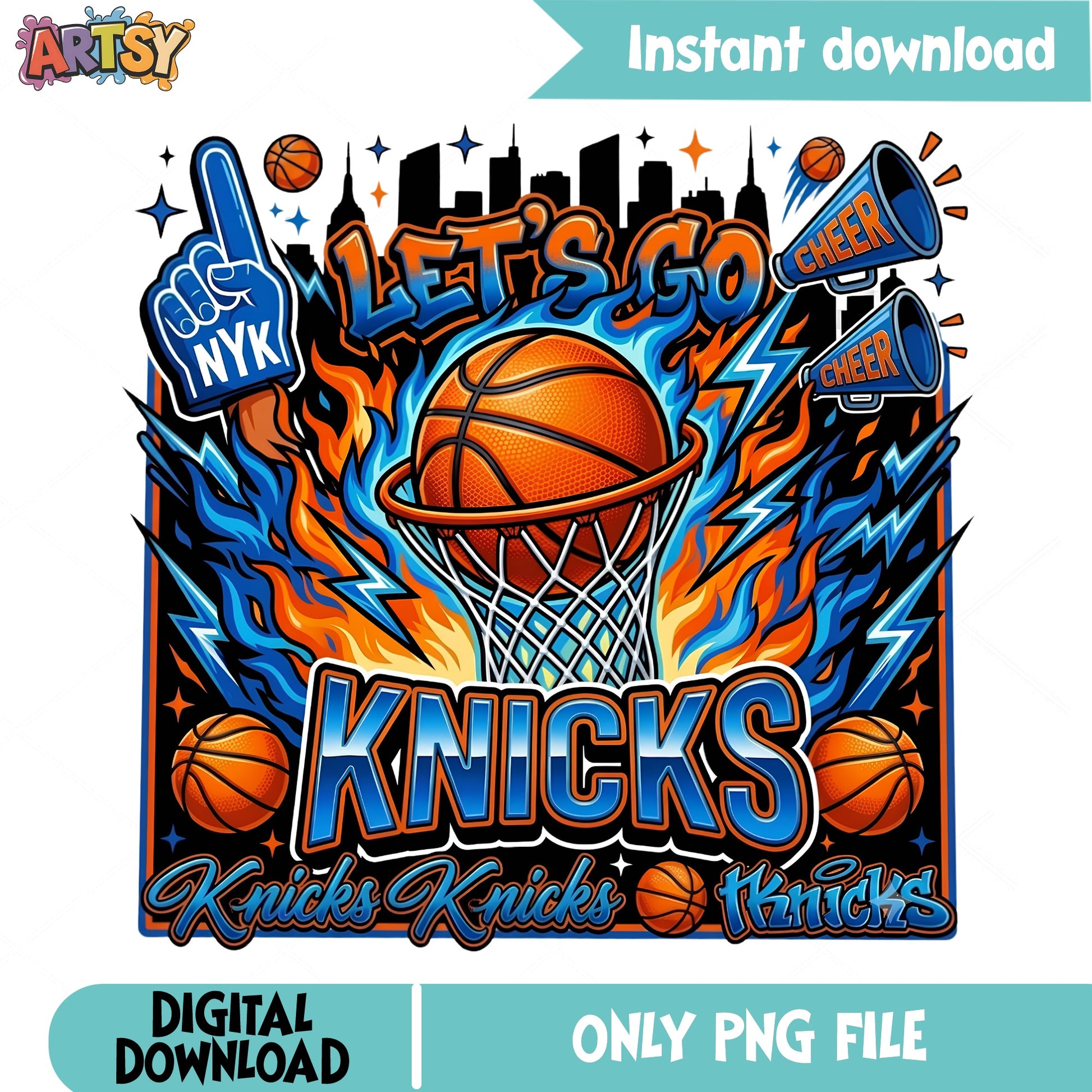 Lets Go Knicks Basketball Fan PNG, New York Knicks PNG, NBA PNG