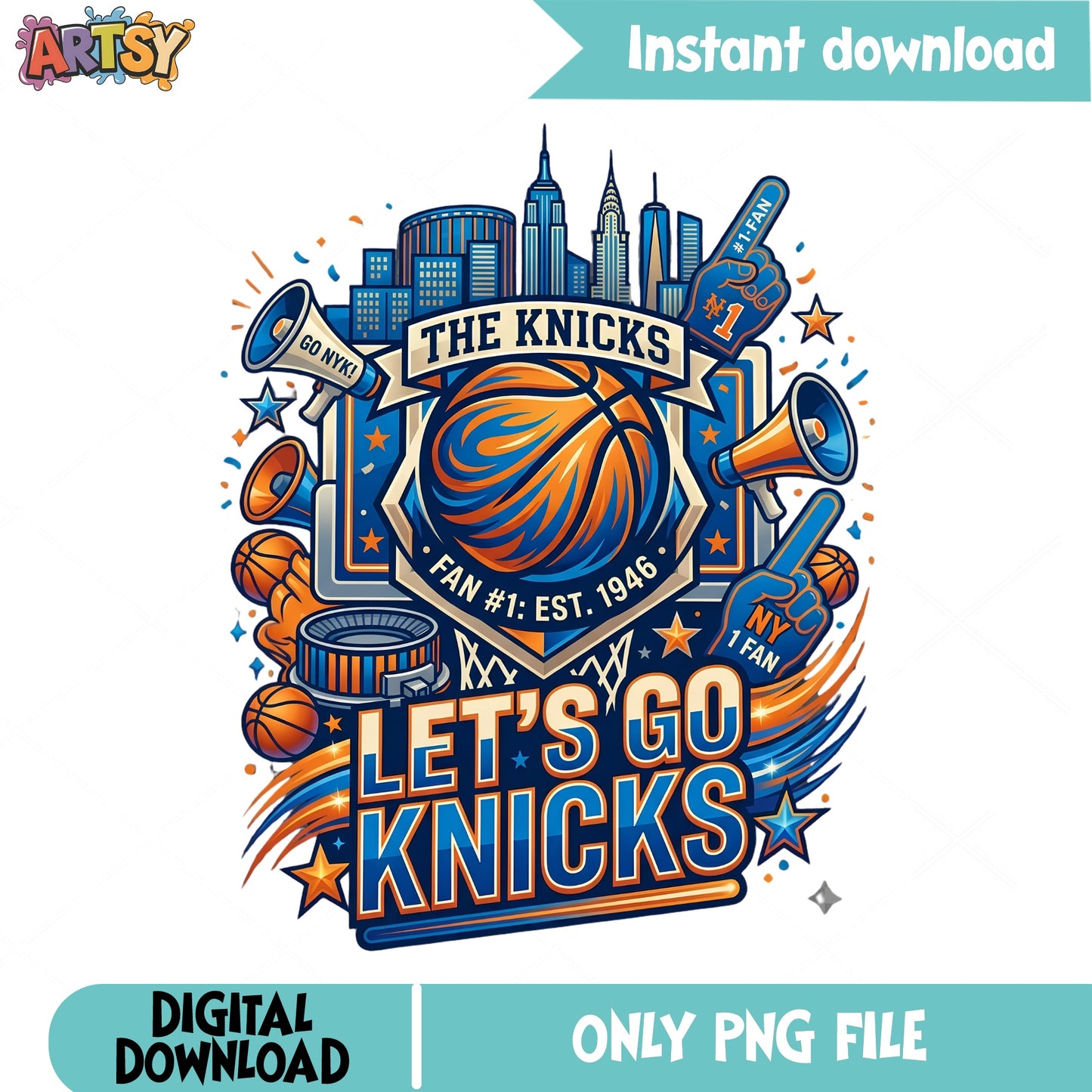 Lets Go Knicks PNG, New York Knicks Basketball Fan PNG, NBA PNG