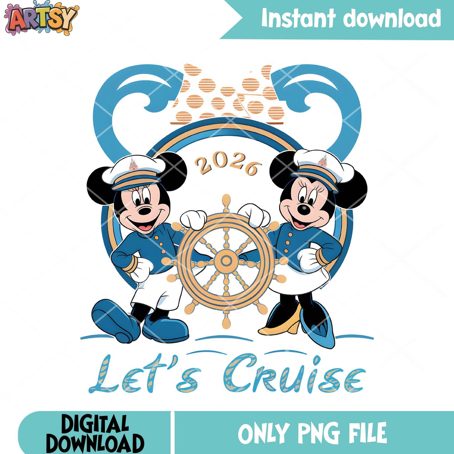 Lets cruise couple disney png, mickey minnie png, cruise travel png