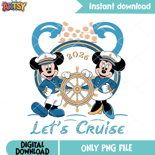 Lets cruise couple disney png, mickey minnie png, cruise travel png