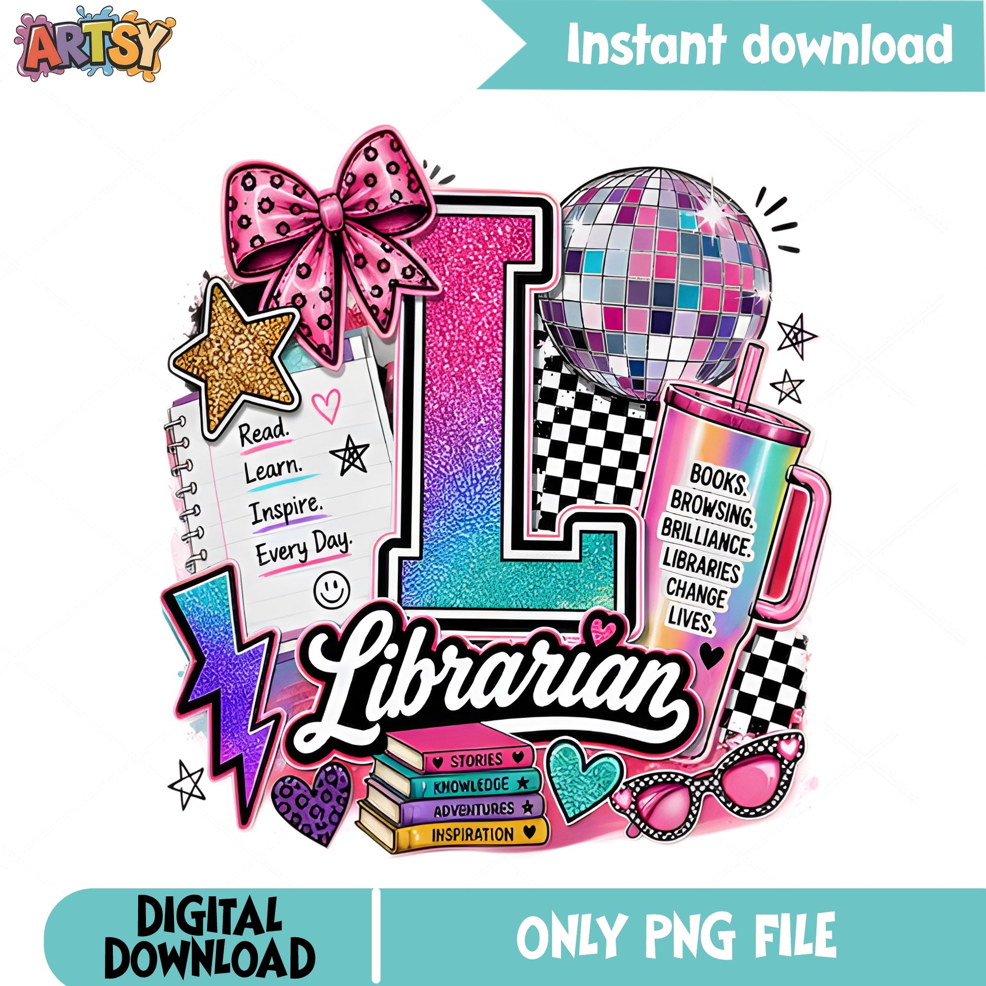 Librarian PNG Sublimation Design, Library Books PNG, Teacher PNG
