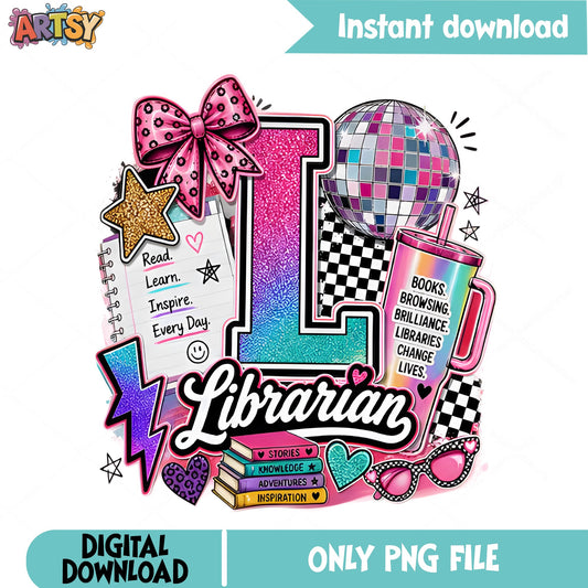 Librarian PNG Sublimation Design, Library Books PNG, Teacher PNG
