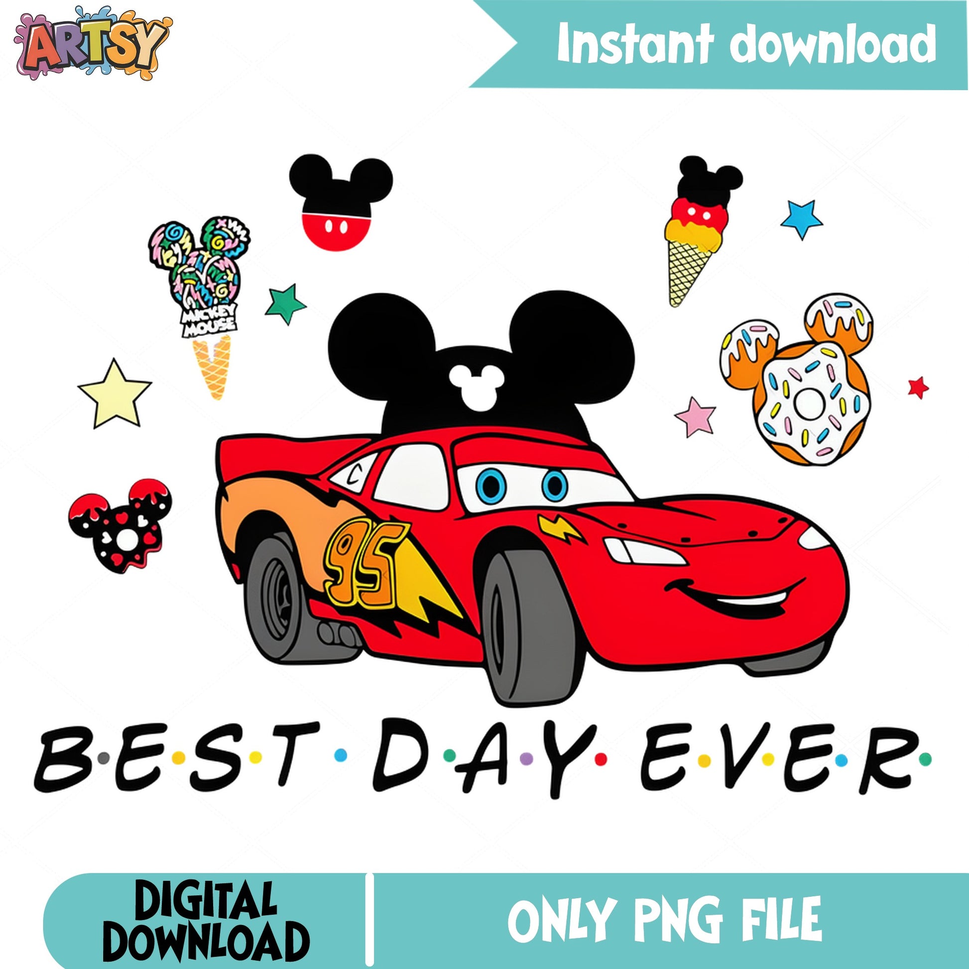 Lightning McQueen Best Day Ever PNG, Disney Cars PNG, Mickey PNG