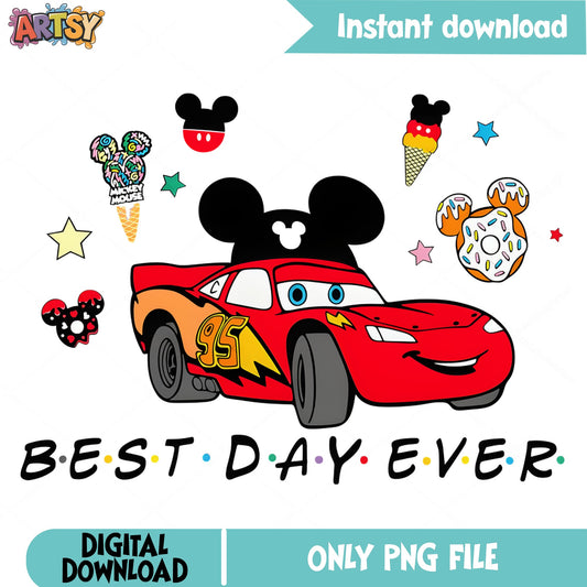 Lightning McQueen Best Day Ever PNG, Disney Cars PNG, Mickey PNG
