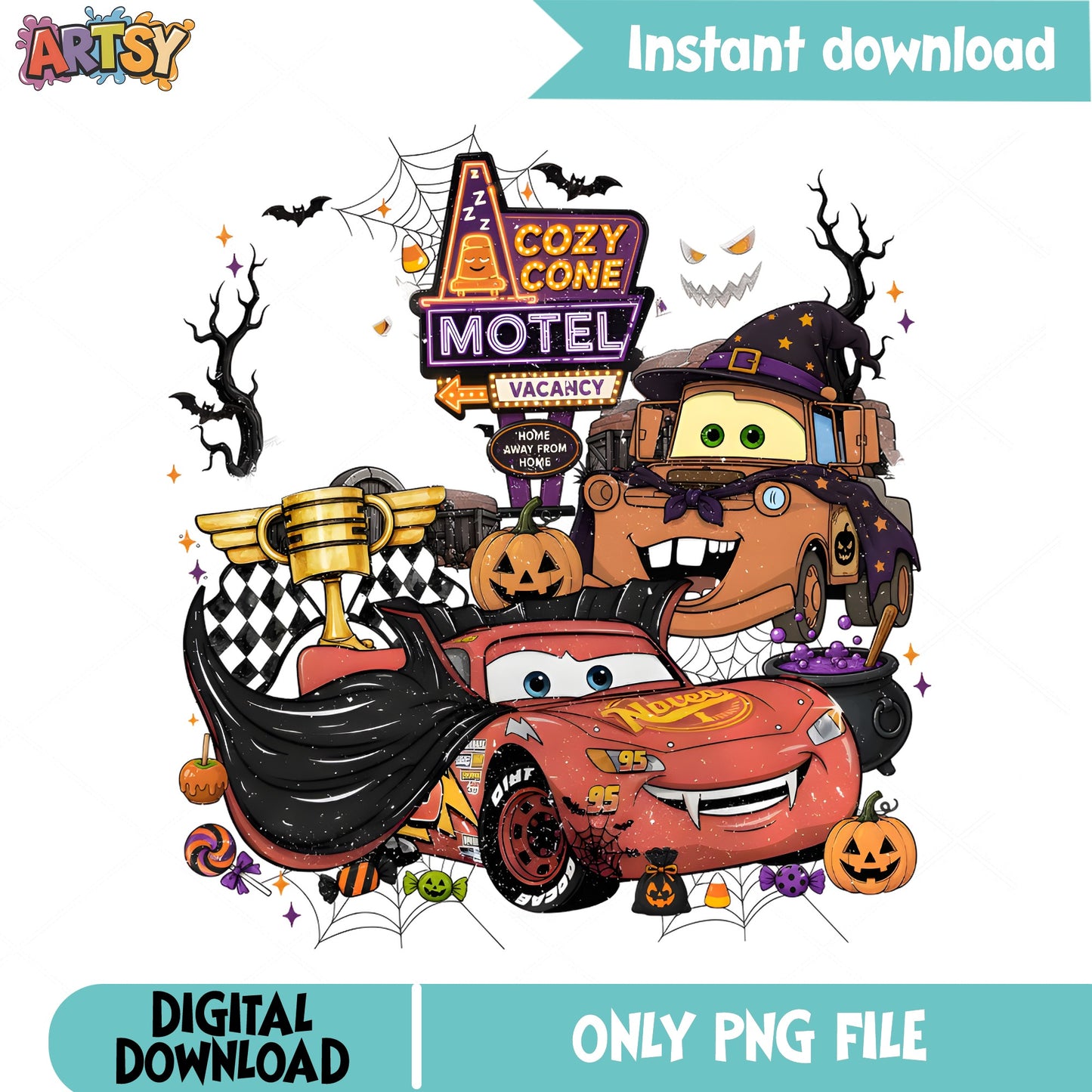Lightning McQueen Halloween PNG, Disney Cars Halloween, Mater PNG
