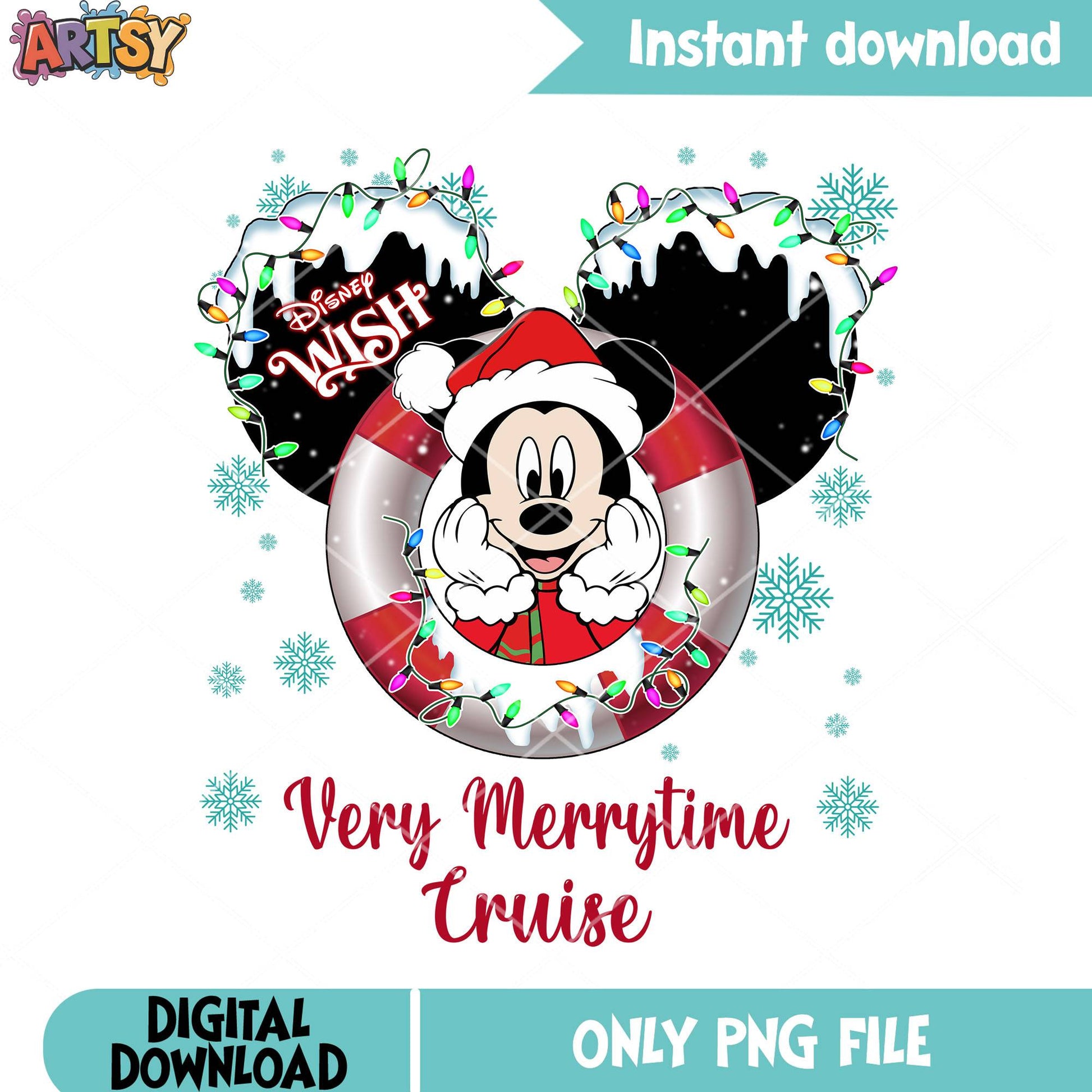 Light xmas mickey snow lifebuoy png, disney travel png, mickey mouse png