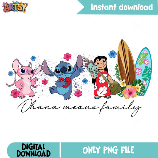 Lilo And Stitch Ohana Means Family PNG, Disney PNG, Stitch Angel PNG